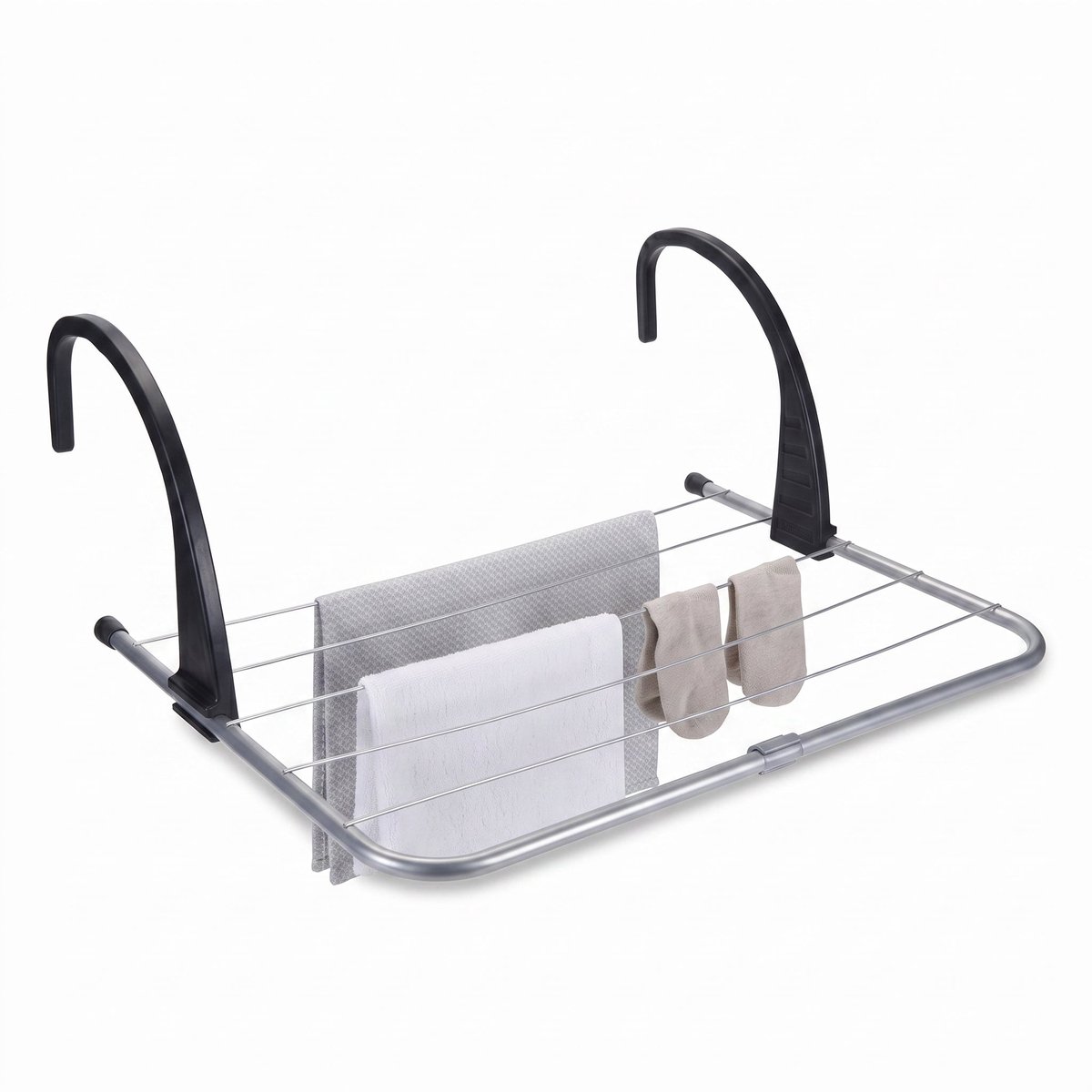 Cheqo® Droogrek Hangend - Radiator Droogrek met 3 m Waslijn en Drooglijn - Hangdroogrek voor Balkon Verwarming en Badkamer - Inklapbaar Metalen Wasrek - Wasdroger Rek voor Kleding en Handdoeken - Ruimtebesparend - Zilver