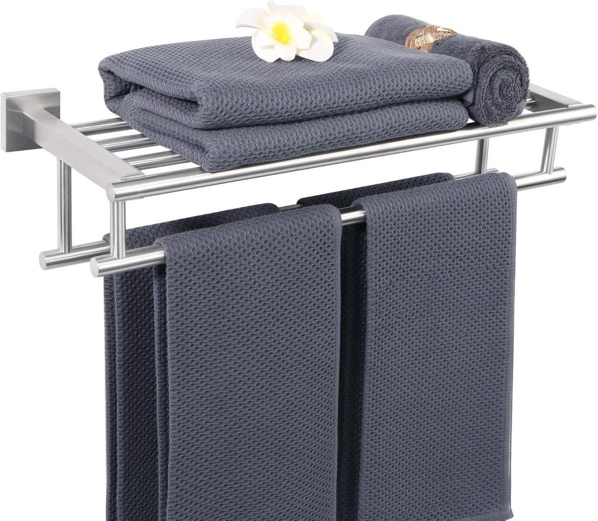 Handdoekrek voor radiator - Geborsteld - 50 cm - Roestvrijstalen Dubbele Handdoekplank - Voor Badkamer