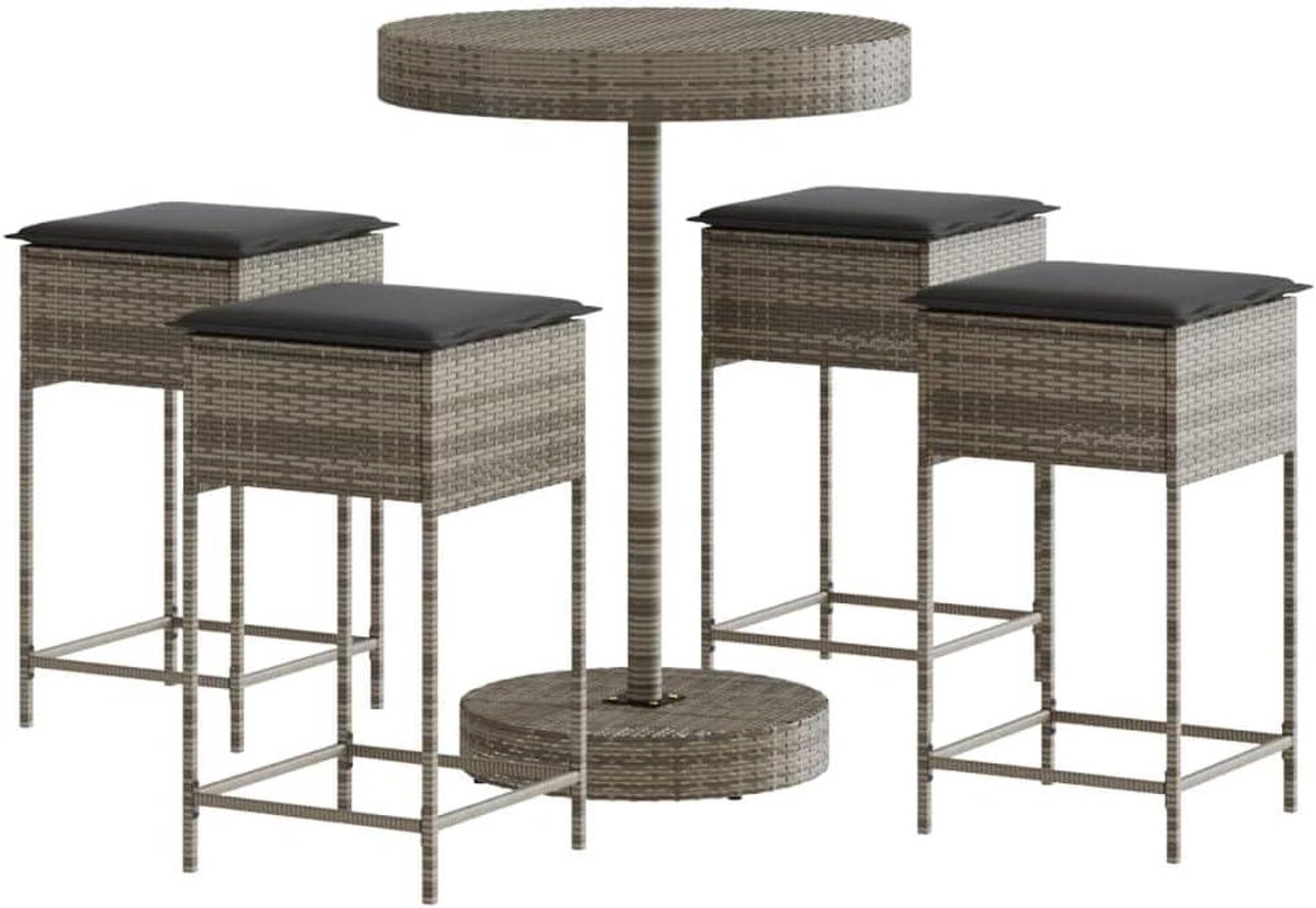 Tuin Bar Set - Lounge Set Buiten - Buiten Ontspannen - Poly Rattan Materiaal - 5 Delig - Grijs