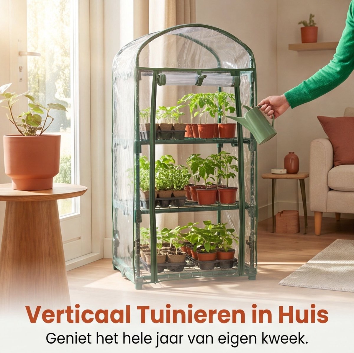 Cheqo® Kweekkas - Broeikas - Tuinkas - Plantenkas - Mini Kas - Mini Serre - Foliekas - Opzetkas met 3 Verdiepingen en Roldeur - voor Balkon en Tuin - Tomatenkas - Plantenhuisje - Kasje voor Buiten - Stekken en Kweken – foto 6