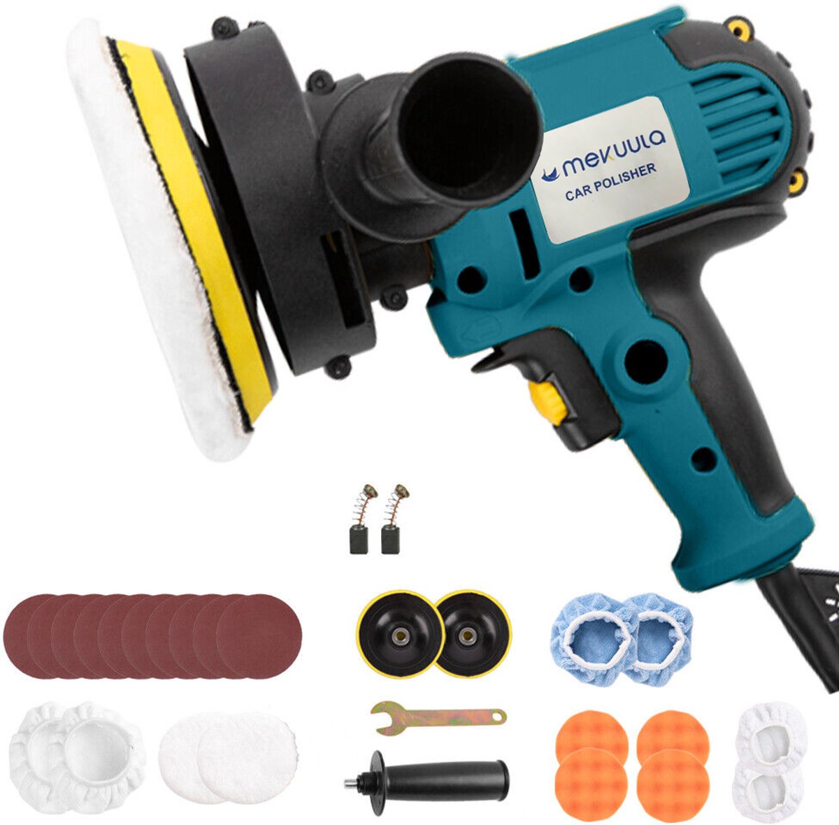Autopolijstmachine - 125 mm - Handmatige elektrische polijstset - Autodetailing- en waxmachine - Instelbare snelheid - 29-delige set - Blauw