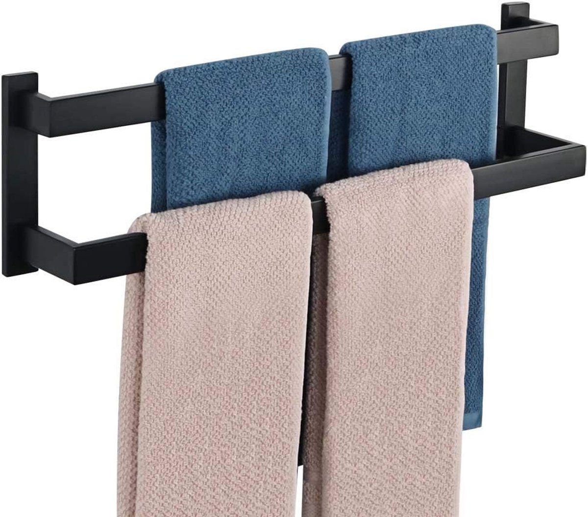 Handdoekhouder - Matzwart - 58 x 10 x 16,2 cm - Roestvrij Stalen Dubbel Handdoekenrek - Voor Badkamer en Keuken