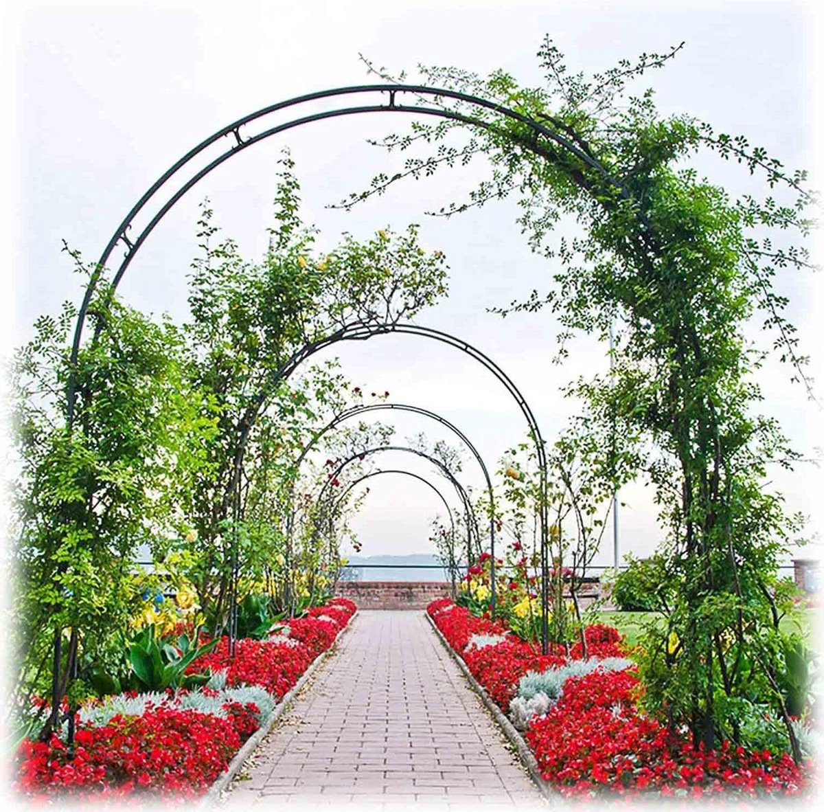 Tuinboog Klimplanten - Rozenboog Pergola - Planten Ondersteunen - Extra Brede Basis - 350 cm Breed - Zwart