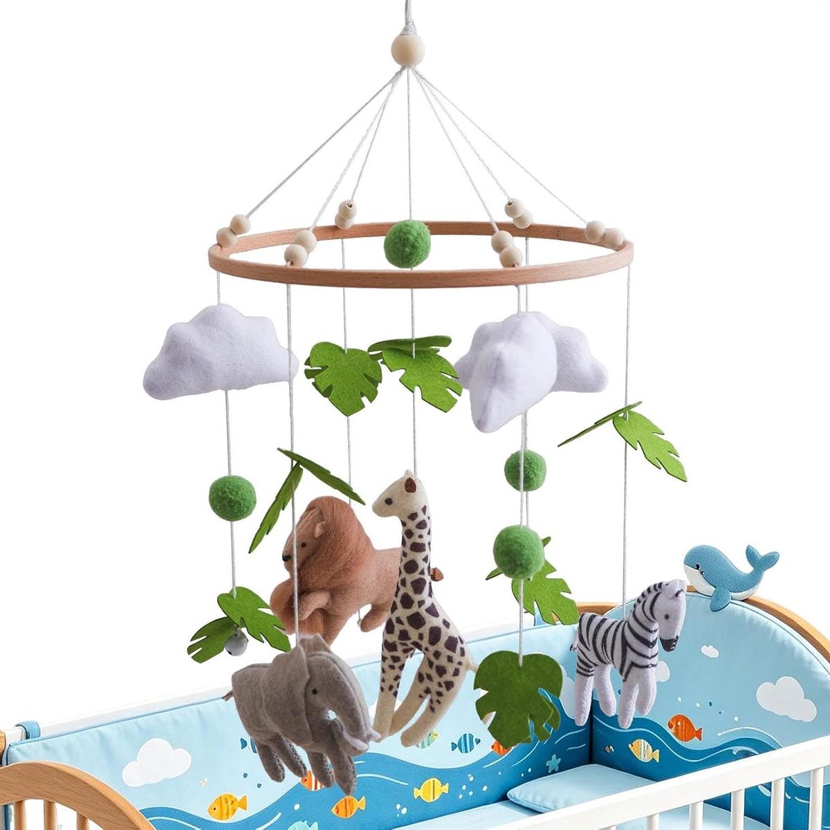 Babykamer Mobiel - Wiegdecoratie Vilt - Visuele Stimulatie - Zachte Vilten Dieren - 23 x 3 cm - Multicolor
