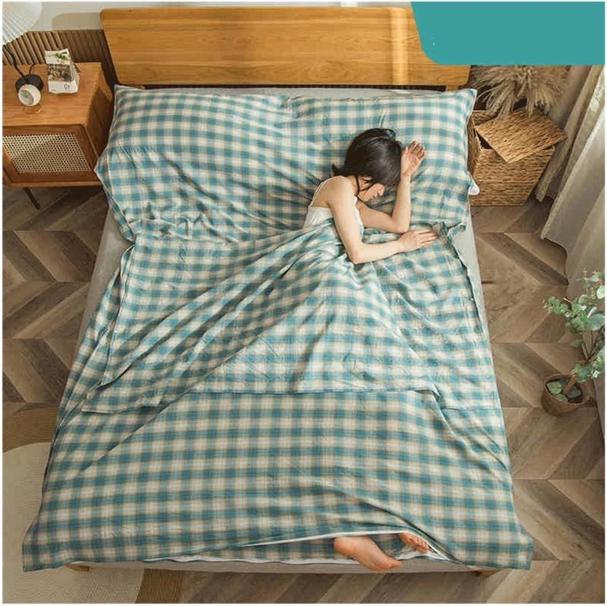 Slaapzak Voering - Reislaken Kampeermat - Hygiënisch Slapen - Ademend Katoen - 180x210cm - Groen