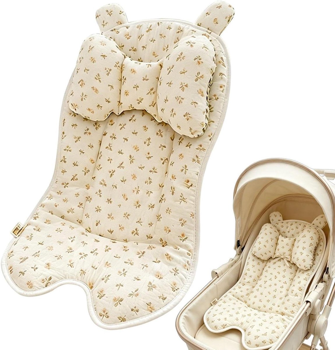 Wandelwagen Inlegkussen - Kinderwagen Zitverhoger - Comfortabel Reizen - Omkeerbaar Seizoenscomfort - 45 x 33 x 10 cm - Grijs