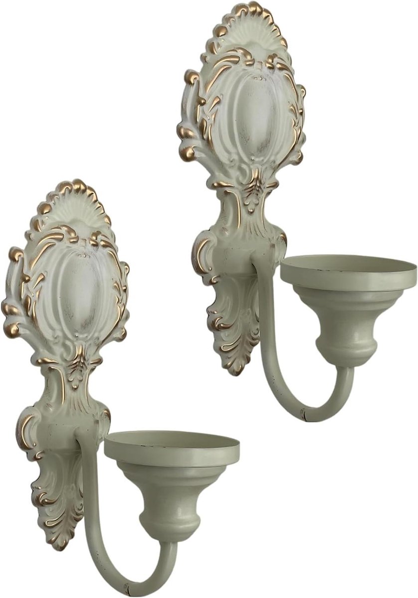 Wandkandelaars Set - Smeedijzeren Houders - Sfeervol Decoreren - Franse Landelijke Stijl - 267 x 15 x 11 cm - Wit