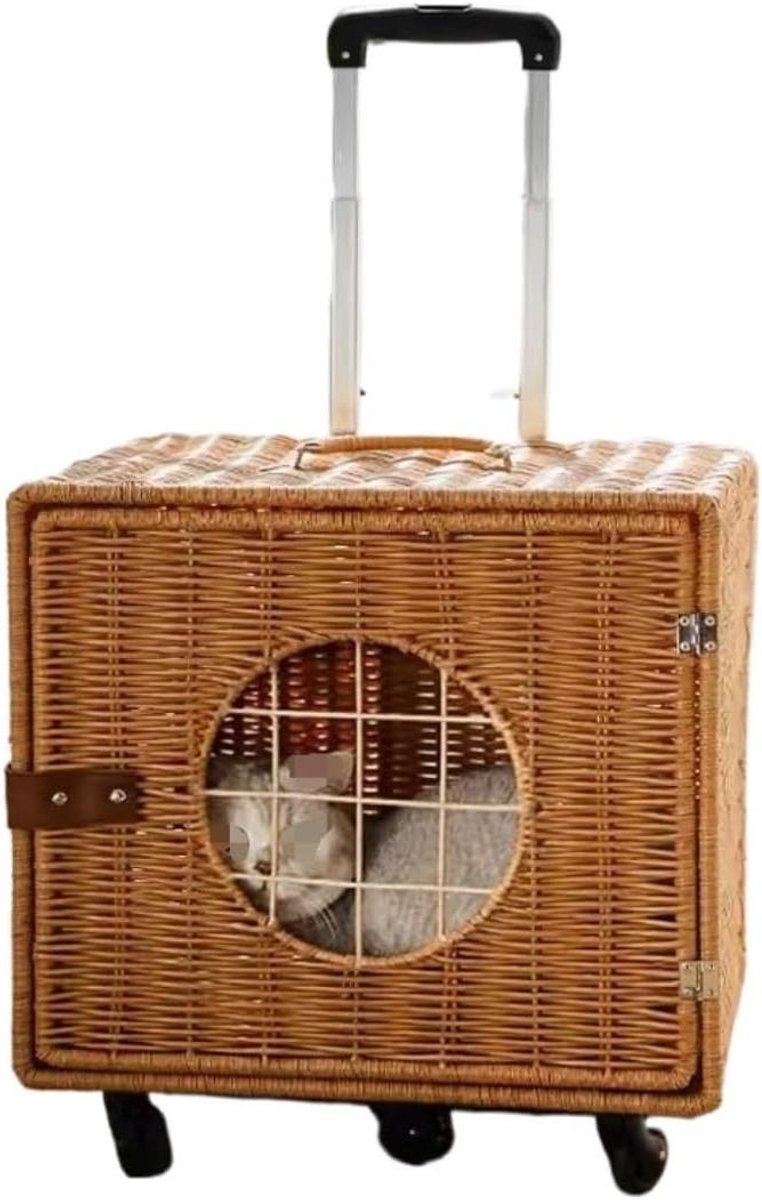 Hondenbuggy Rotan - Huisdierenwagen Kattenwagen - Reizen met Huisdier - Handgemaakt Rotan Weefsel - 40x30x88cm - Niet gespecificeerd