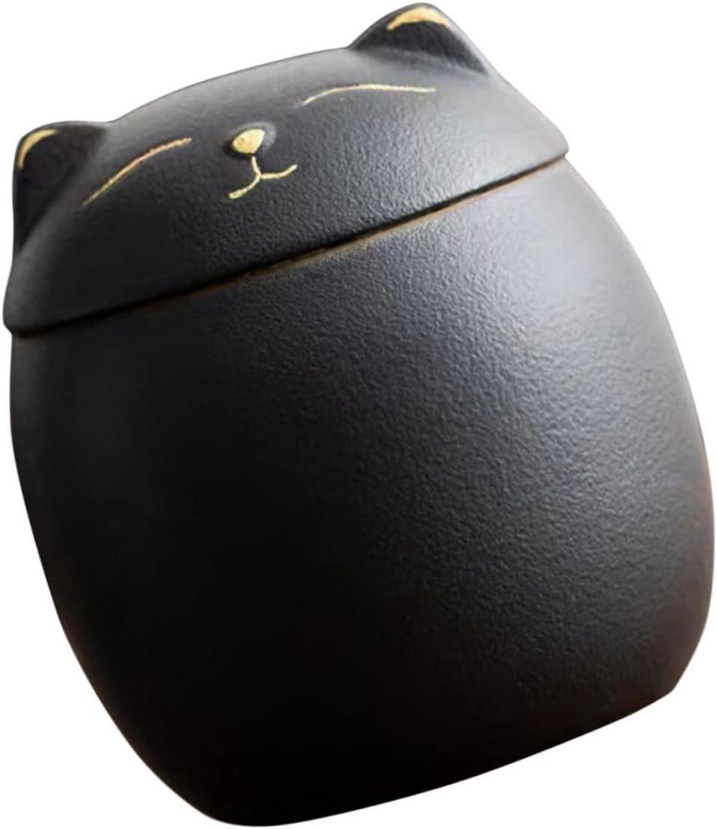 Keramische Huisdier Urn - Huisdier As Urn - Huisdier Gedenken - Duurzaam Keramisch Materiaal - 8 x 7.5 cm - Zwart