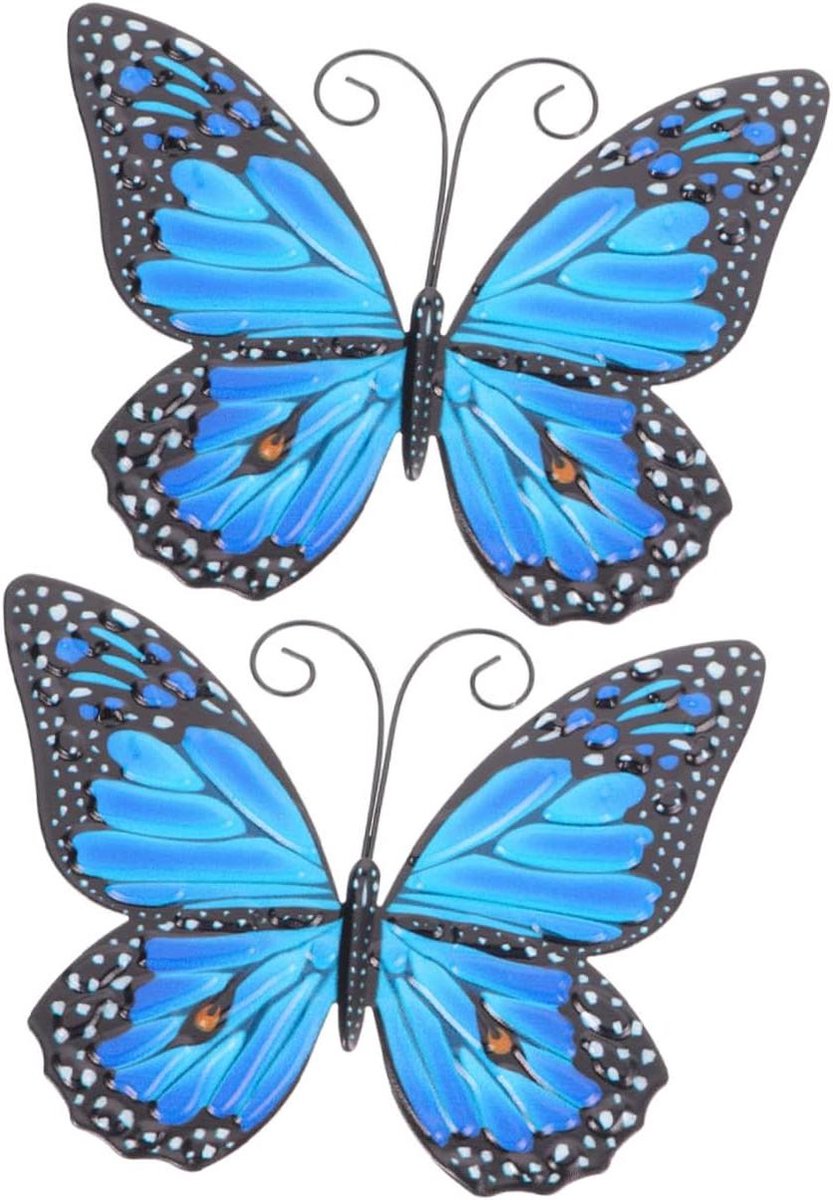Metalen Vlinders - Wanddecoratie Set - Huis Versieren - Stijlvol Ijzeren Ontwerp - 16 x 12 cm - Blauw