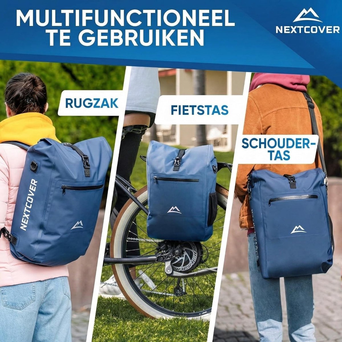 Fietstas - Blauw - 25 Liter - 100% Waterdicht Aquashield Materiaal - Voor E-bike en Stadsfiets met Laptopvak