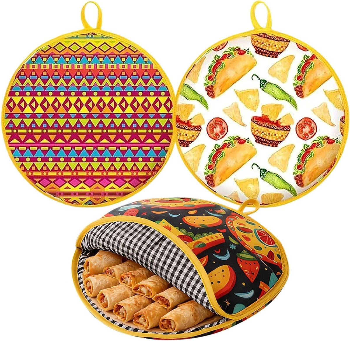 Geïsoleerde Tortilla Tas - Pannenkoekenhouder - Warm Houden - Grote Capaciteit - 3 Stuks - Meerdere Kleuren