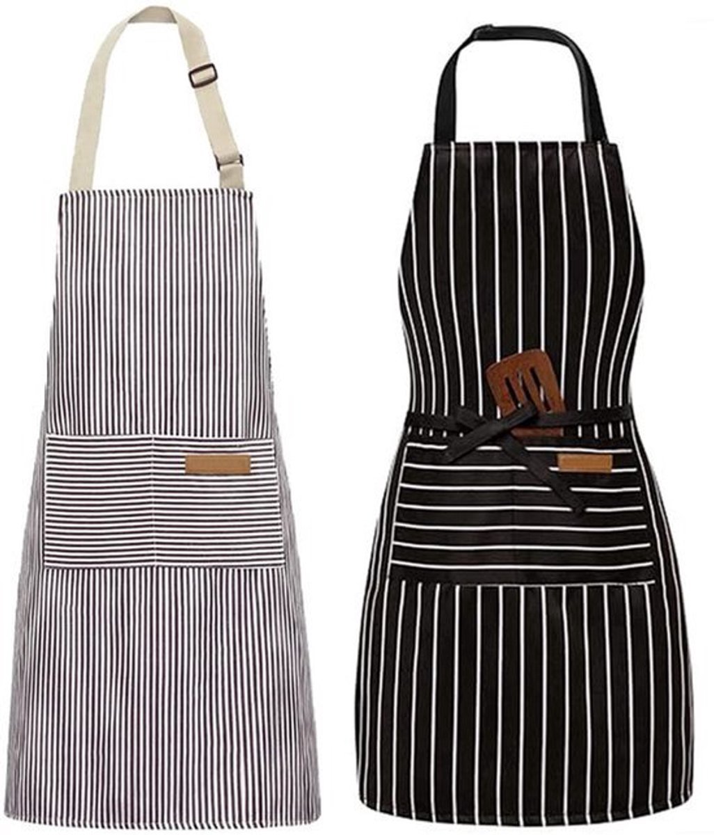 Keukenschort - 2 Stuks - Professioneel Kookschort - BBQ Schort - Verfschort - Timmermansschort - voor Dames en Heren - 2 Praktische Grote Zakken - Apron - voor BBQ, Koken en Ambachtelijk Werk - Zwart en Grijs
