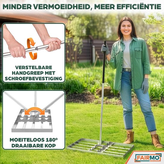 Gazonrakel - Roestvrij Stalen Egaliseerhark - 75 x 75 x 35 cm - Heavy Duty Met Verstelbare Steel - Voor Tuin en Gazons — afbeelding 4