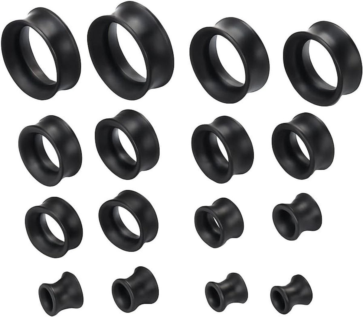 16 Stuks Silicone Fleshtunnels voor Oorstretchen in 8 Maten van 6 tot 20mm - Zwart, Veilig en Gebruiksvriendelijk