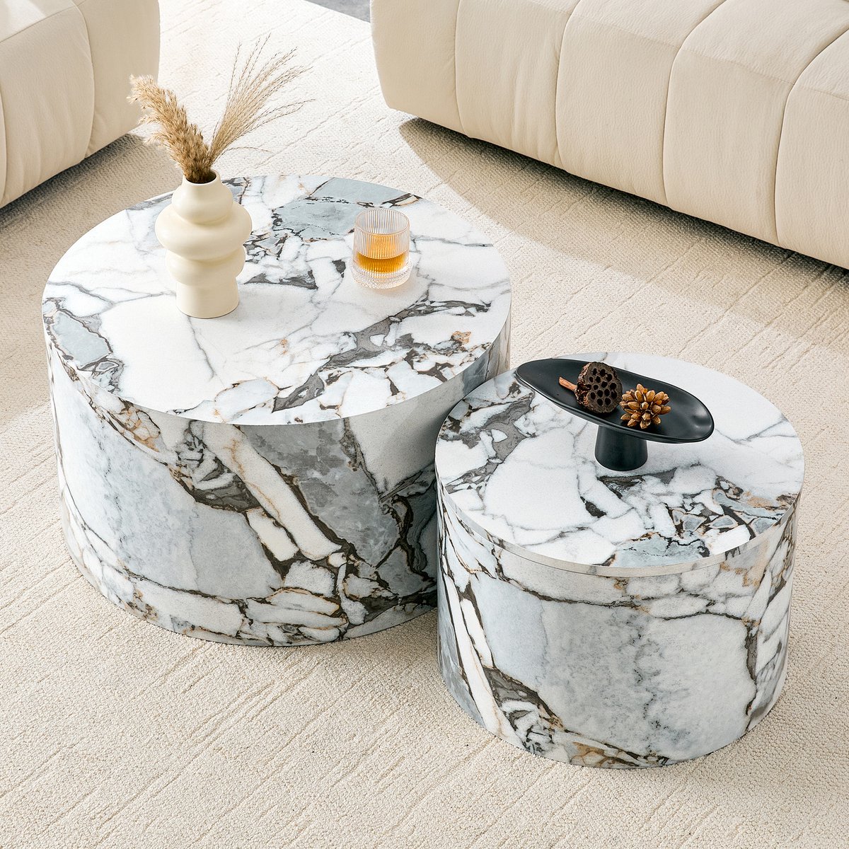 COVREO Salontafel set 62,8 x 62,8 x 35 cm wit MDF, 2-delig met opbergruimte