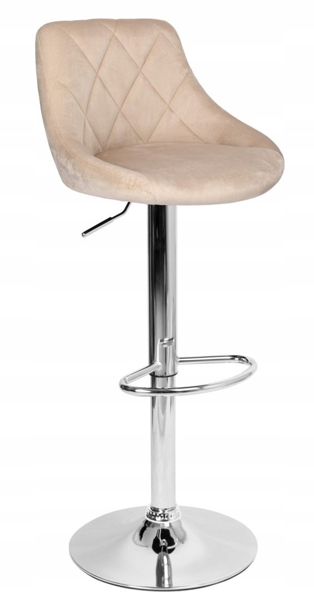 Draaibare Barstoel Beige Verstelbaar met Chromen Voet