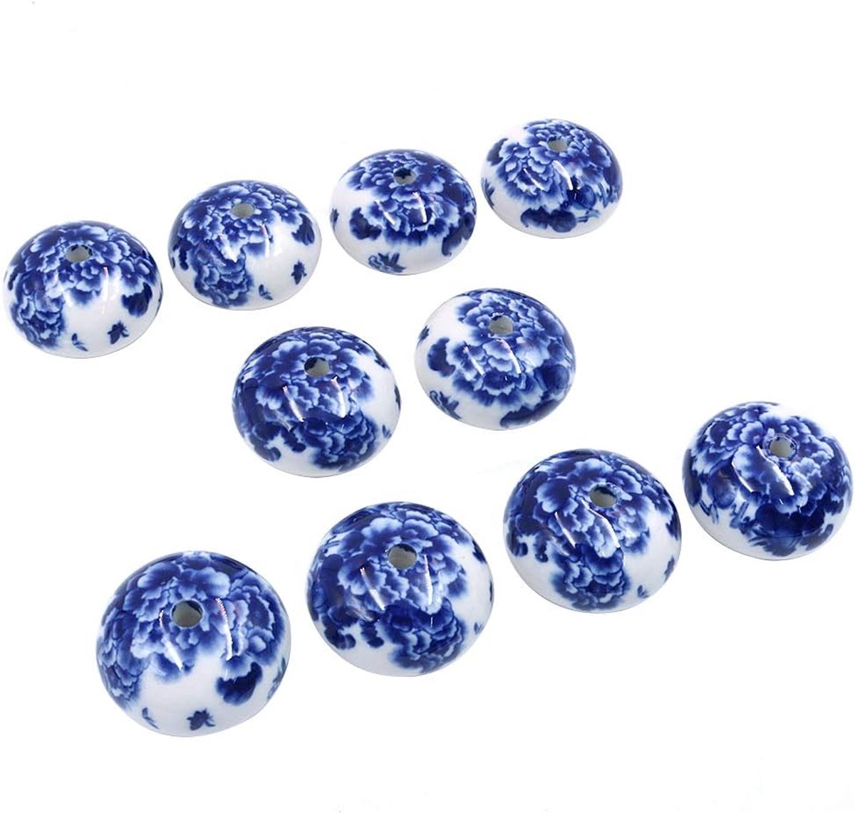 10 Stuks Moderne Europese Wind Knoppen Bloemen Handgeschilderde Keramische Bal Vorm Kast Garderobe Kast Lade Deurgrepen Trekt Knop, Blauw en Wit Bloem