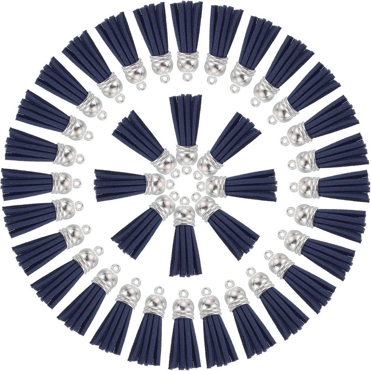 50 stuks sleutelhanger-kwasten in grote verpakking om te knutselen, 3,8 cm lederen kwast, sleutelhanger, bedelring, kwasthanger voor doe-het-zelf, handgemaakte accessoires, marineblauw
