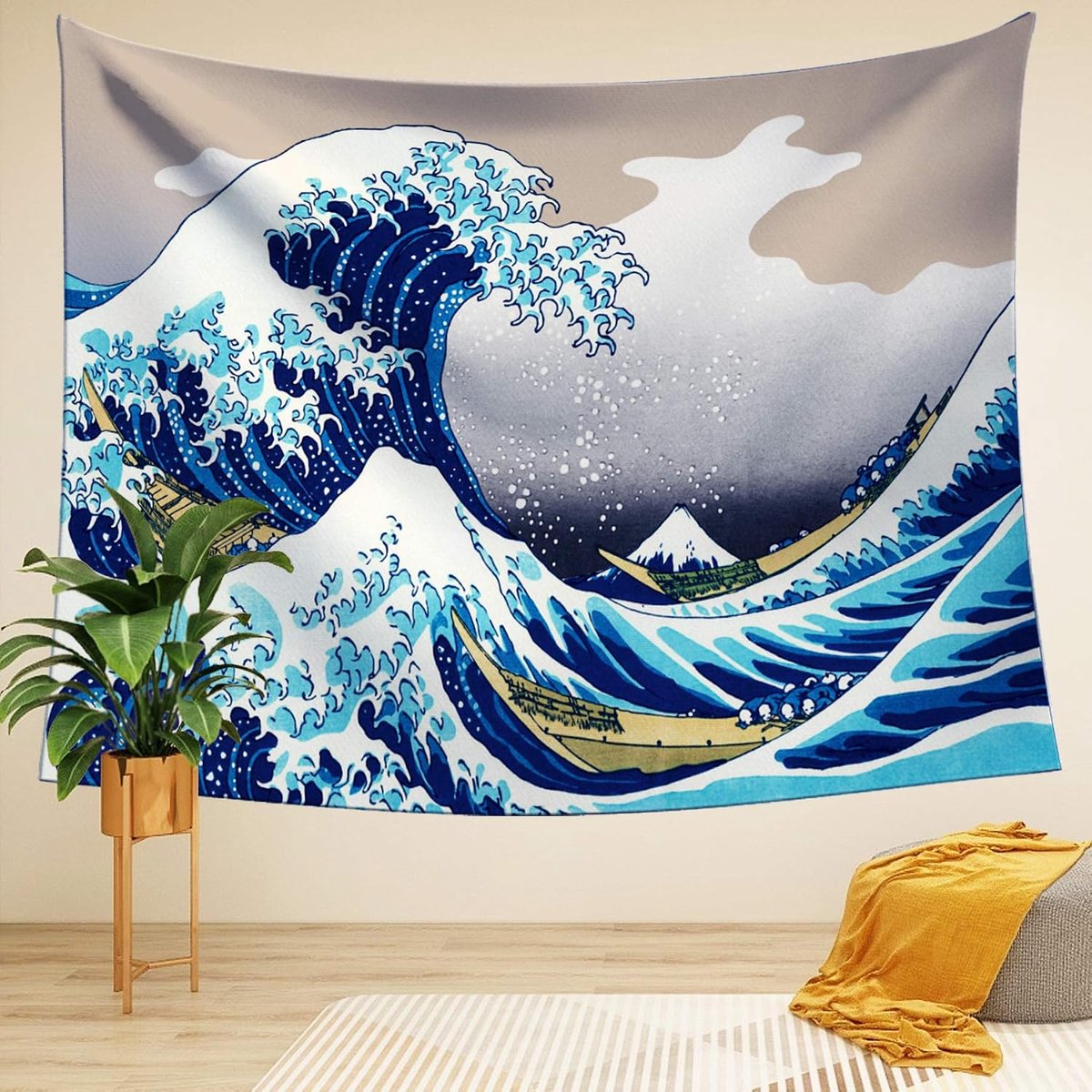 Wandtapijt muur opknoping Ukiyoe Hokusai de grote golf van Kanagawa wandwandtapijten met kunst natuur huisdecoratie voor woonkamer, slaapkamer, slaapzaal decor, 59 "x 78"