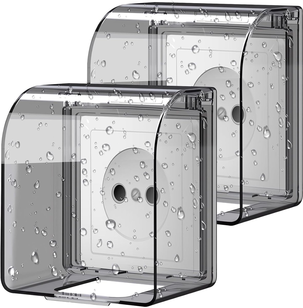 2 stuks regenbescherming voor buiten, 11,9 x 10,5 x 7,3 cm, stopcontact, type 86, transparant deksel