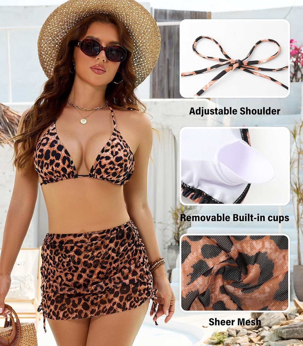 Badpak voor dames, 3-delig, halter, driehoek, bikini, gevoerd, verstelbaar, bikiniset, V-hals, elegant, top, bikini, sexy