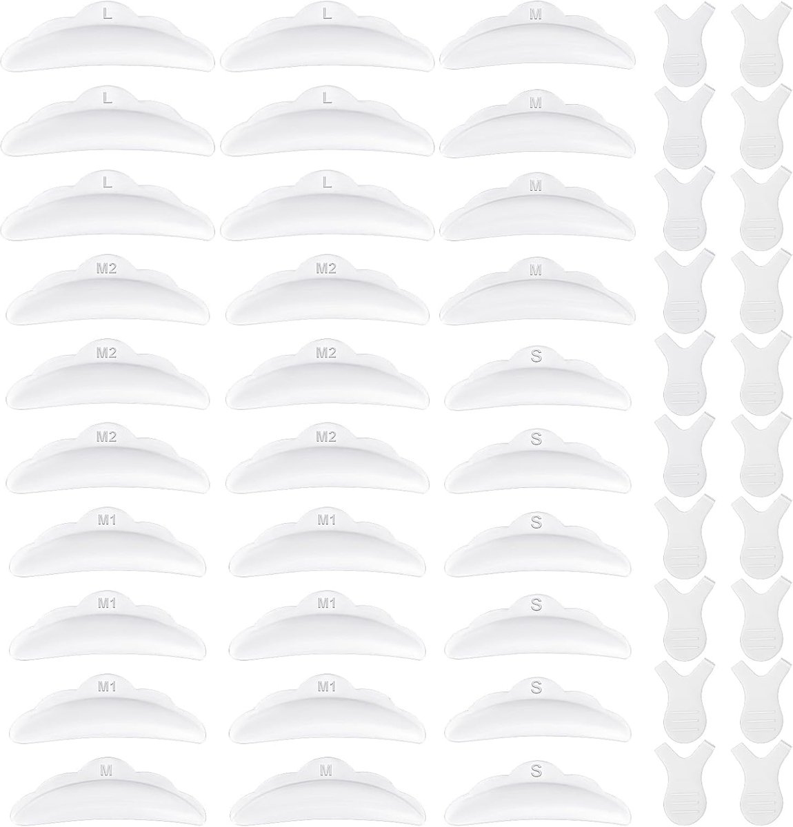 30 stuks wimperliftstangen, doorzichtige siliconen wimperliftpads, wimperpermanente krultang met 20 stuks Y-vorm wimperkam, herbruikbare wimperliftgereedschappen voor wimperenten, wimperverlenging, 5