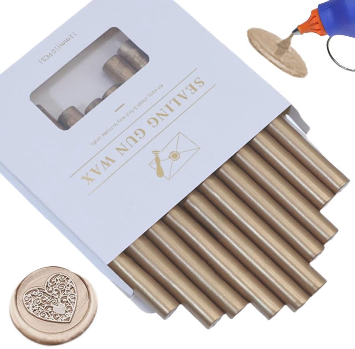 Sticks,Ioggtser 10 stuks lijmpistool waszegelsticks voor waszegelstempel, verzegelende wassticks voor lijmpistool, voor uitnodigingen, kaarten, enveloppen (Champagne Gold)