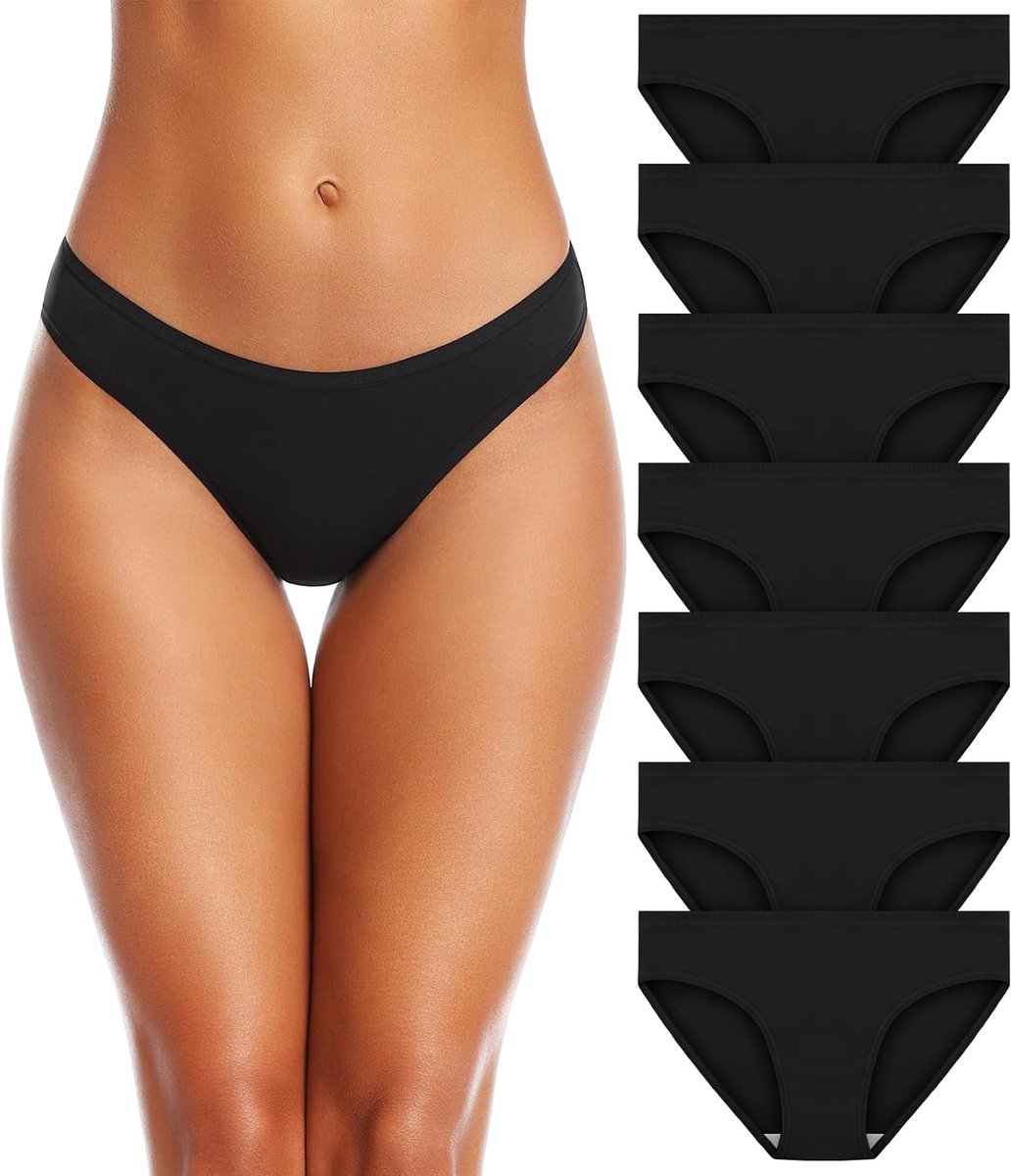 Onderbroeken voor dames, katoen, verpakking van 7 of 10 stuks, 7 stuks, zwart, L | Multipack ademende slipjes, basic comfortabel katoenen ondergoed vrouwen, zonder etiket damesslips