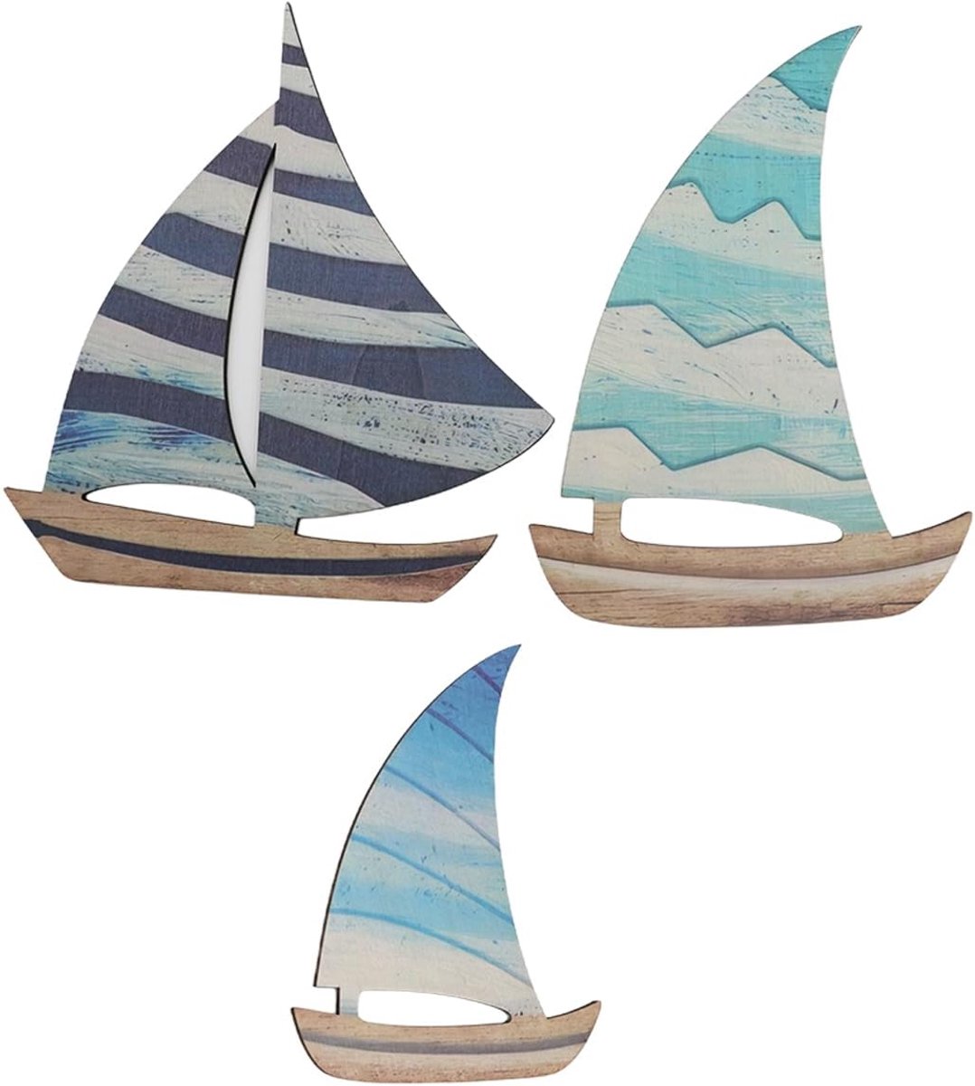 Set van 3 zeilboot wanddecoraties in maritieme stijl met houtlook zeilboot wanddecoratie boot stranddecoraties voor woonkamer slaapkamer gang