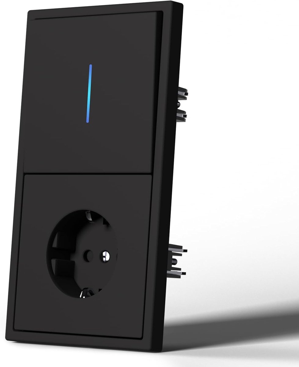 Wandschakelaar LED, lichtschakelaar met klauw, 1 Group 1 Way + Socket, Zwart