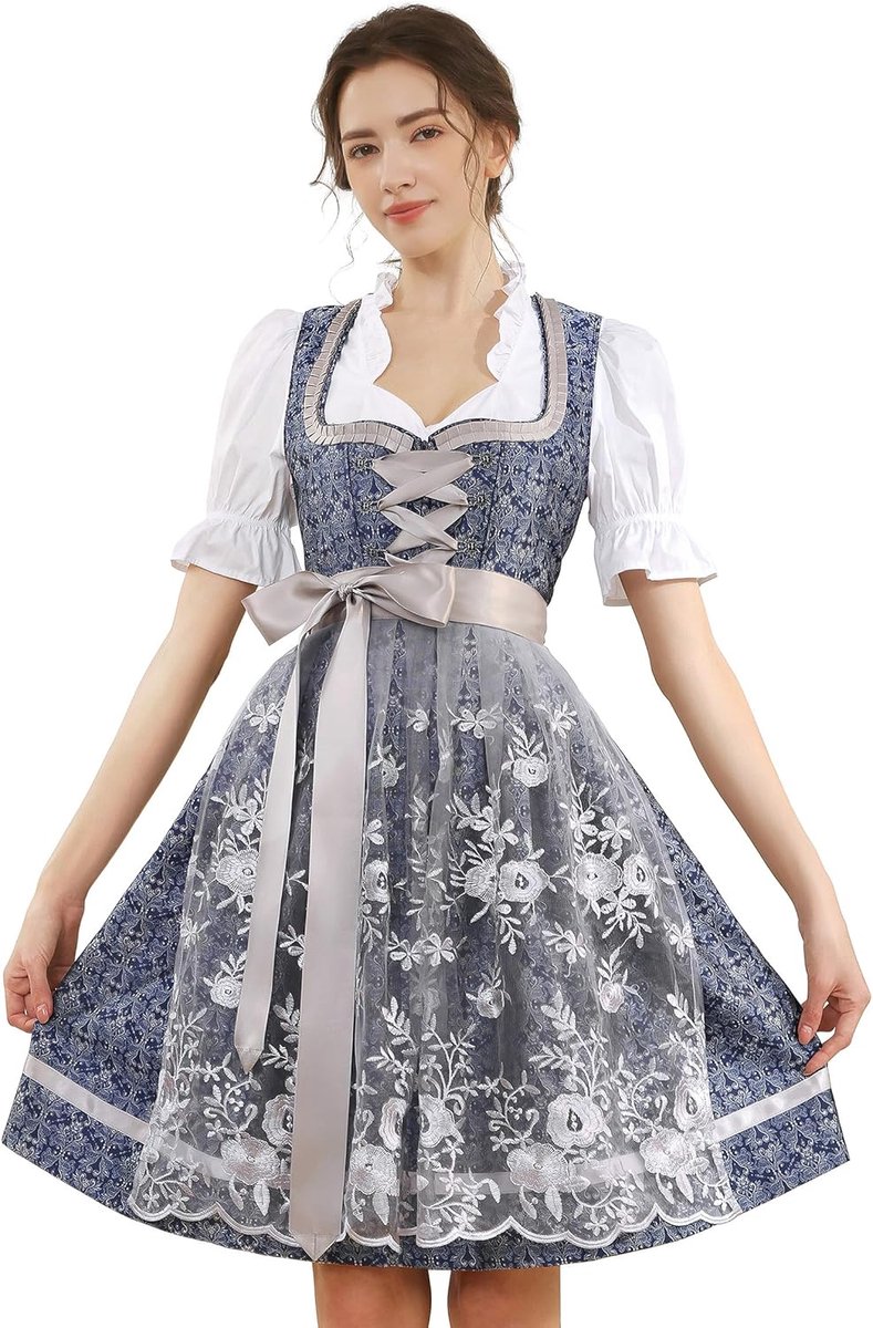 Dirndl Dames Midi Klederdrachtjurk Oktoberfest Klederdrachtmode Klederdrachtrok Germandress incl. Dirndlschort Dirndlblouse Blauw Groen Abrikoos
