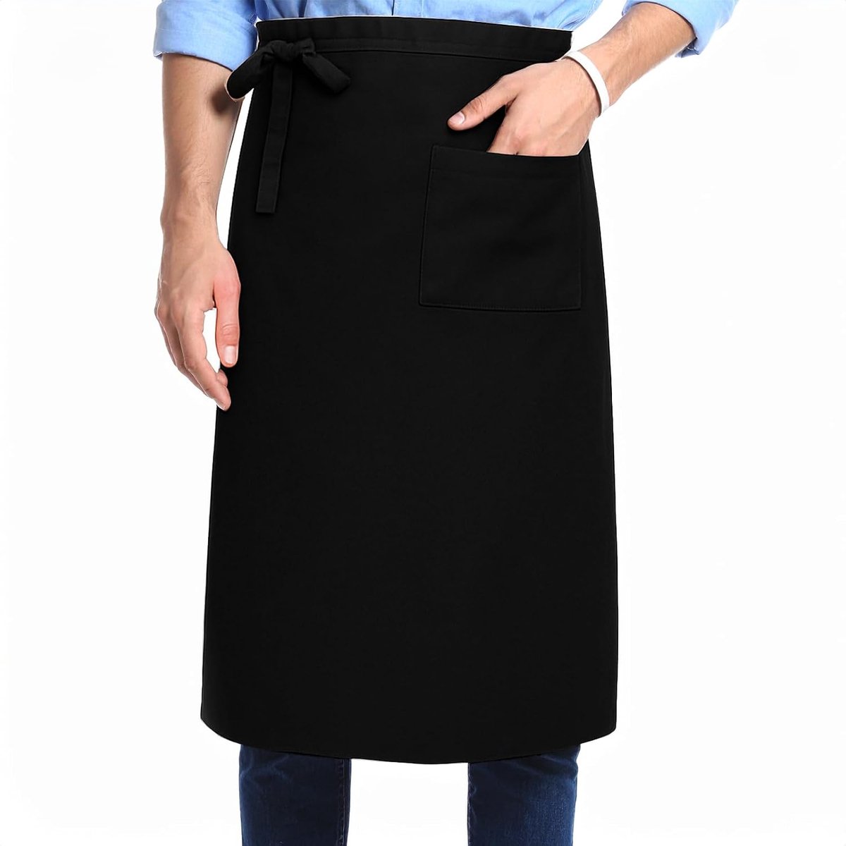 Schort met zak, zwart, verstelbare lange voorbinders, 68 x 70 cm, kelnerschort, kookschort, half werk, tailleschort voor mannen, dames, heren, keuken, restaurant, bistro, florist