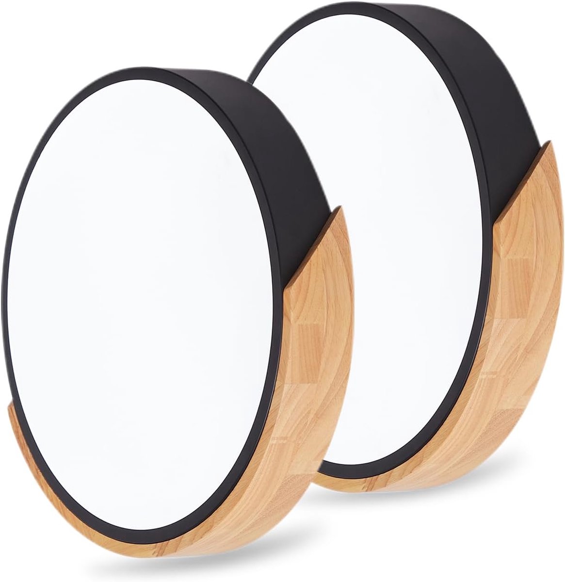 24 W plafondlamp 2 stuks, houten ronde plafondlamp hal, diameter 30 cm, zwarte led-plafondlamp voor kantoor, woonkamer, slaapkamer, keuken, plafondlamp, koel wit licht, 6000 K