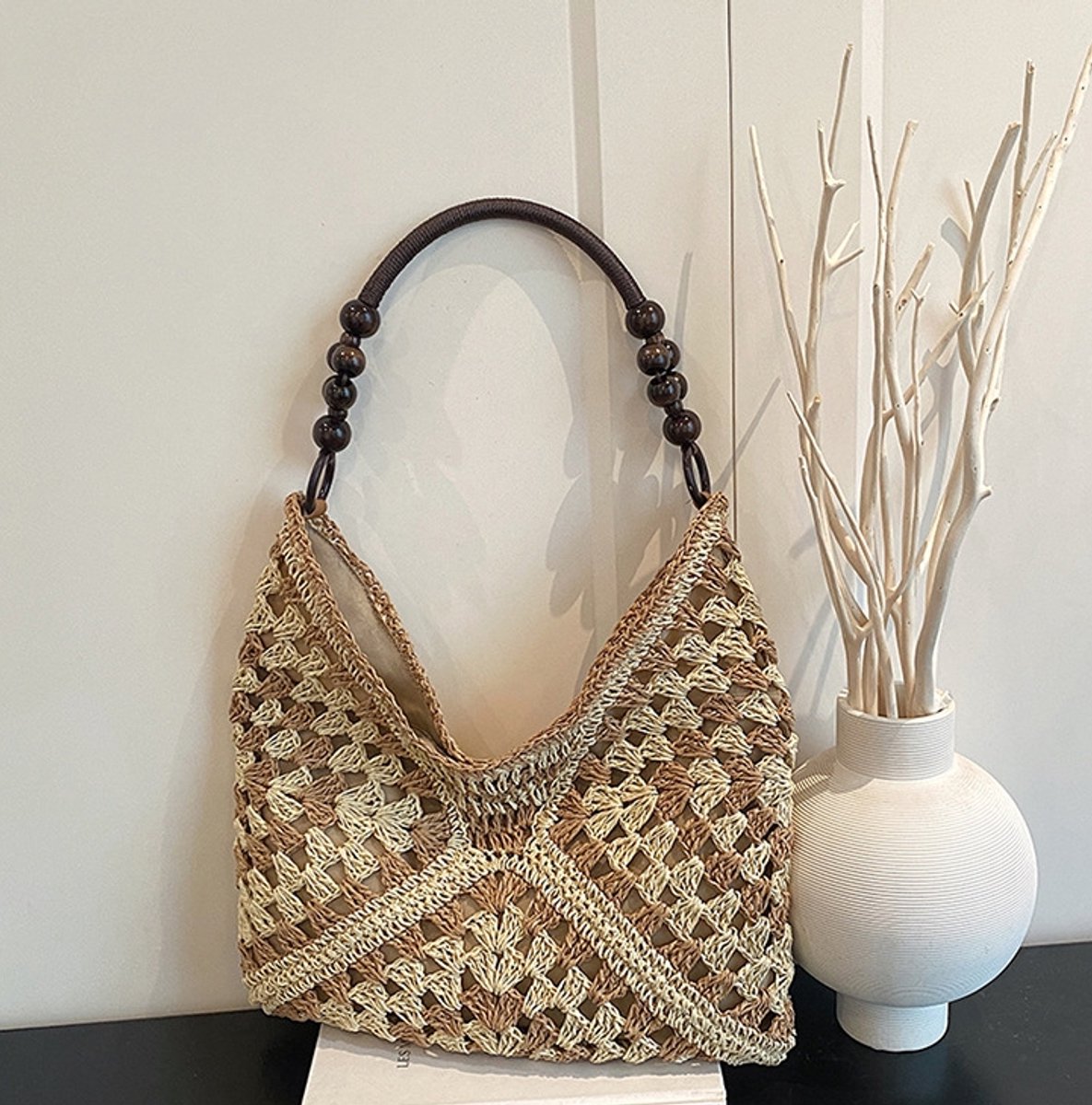 casalora® – Zomerse strandtas voor dames – Stijlvolle schoudertas/handtas – Ruime geweven tas – 36 x 25 cm – Lichtgewicht en duurzaam – Geschikt voor strand, vakantie en dagelijks gebruik