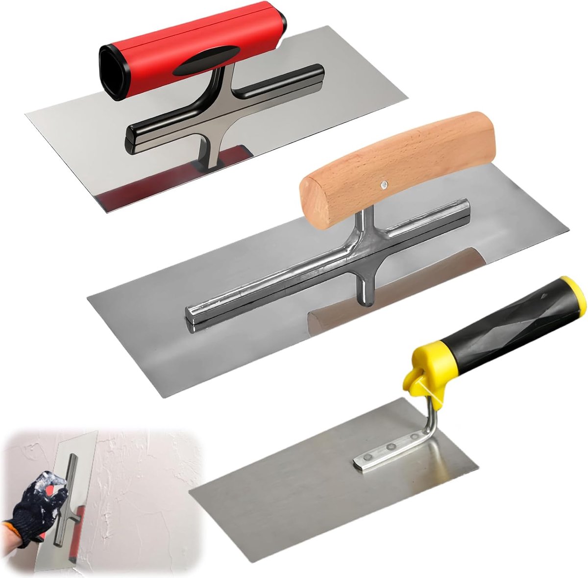 3 stuks gladde scheplepel, professionele roestvrijstalen gladde scheplepel, set met pleisterschepjes, gladde scheplepel zonder getand rand, premium roestvrijstalen gladde scheplepel met softgrip