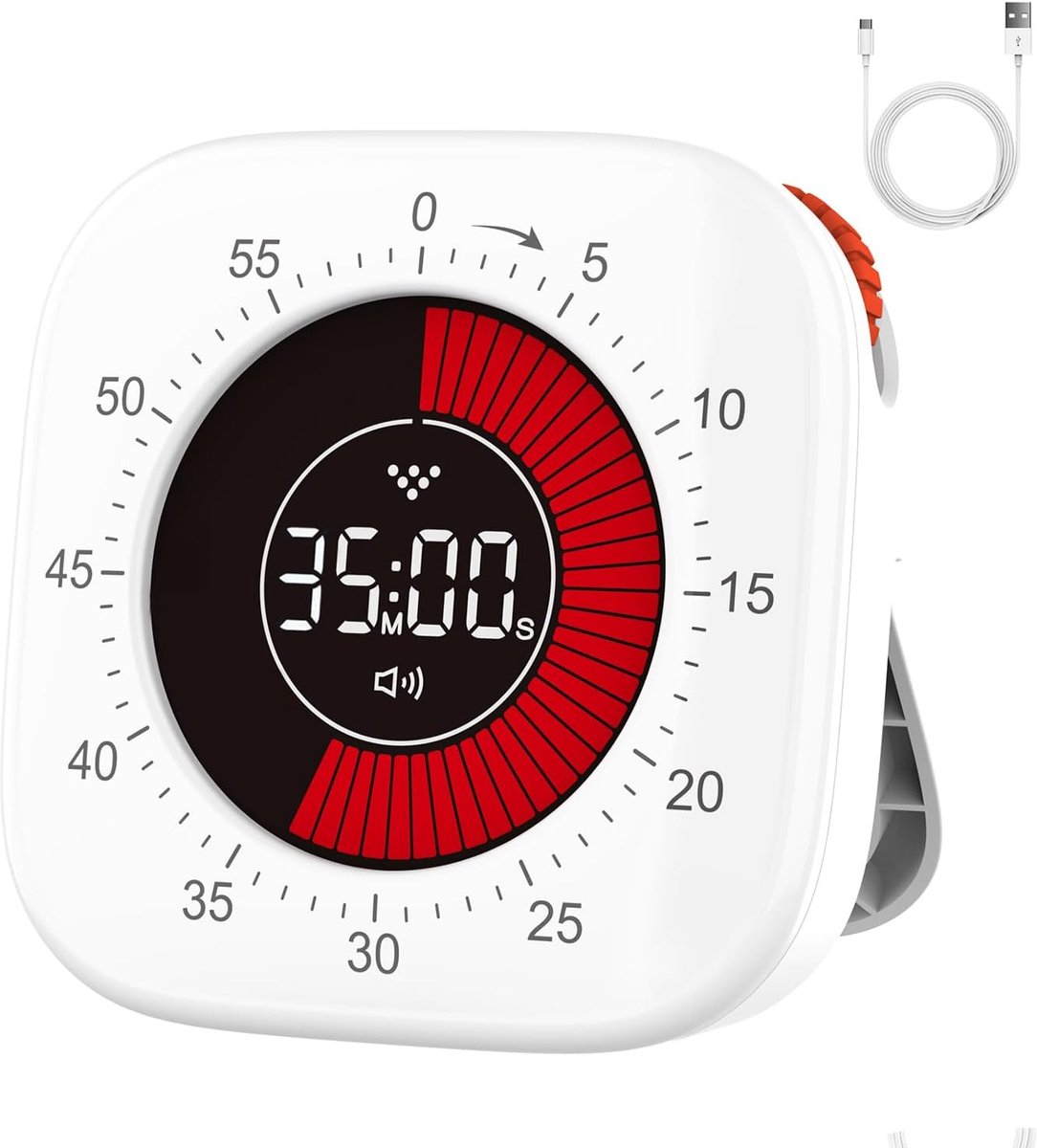 Timer, oplaadbaar, digitale tijd, korte tijdmeter, verbeterde count-uptimer en countdown-timer voor kinderen, leren, volwassenen, keuken, koken, wit