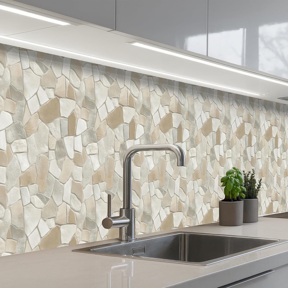 Keukenachterwand 60x400 cm zelfklevend keuken decoratie accessories home kitchen spatscherm Mozaïek - Stenen - Beige