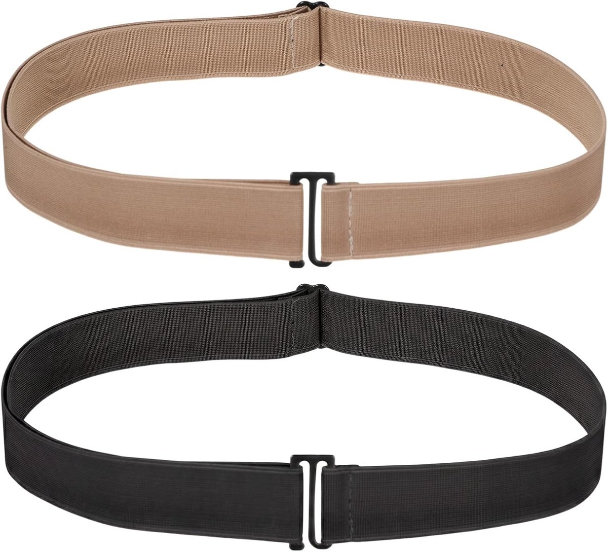 Riemen zonder gesp, onzichtbare damesriem, elastische verstelbare riem, tailleriem, stretchriem voor jeans, broeken, jurken (zwart, kaki)