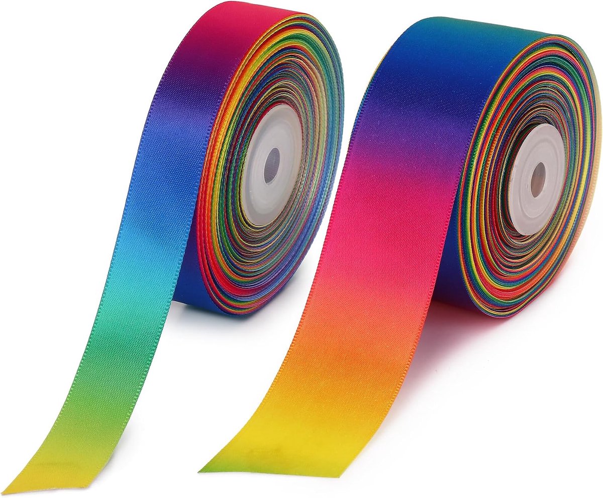 25 Yards 10 mm satijn regenboog lint voor Kerstmis geschenkverpakking, Bloemenlint voor doe-het-zelf geschenken, bruiloft partij decoraties 5cm width-1pack