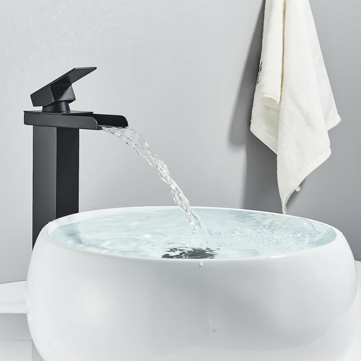 Badkamerkraan, badkamerkraan van roestvrij staal en messing, waterbesparend, wastafelkraan, warm en koud water, eengreeps wastafelkraan (zwart-h)
