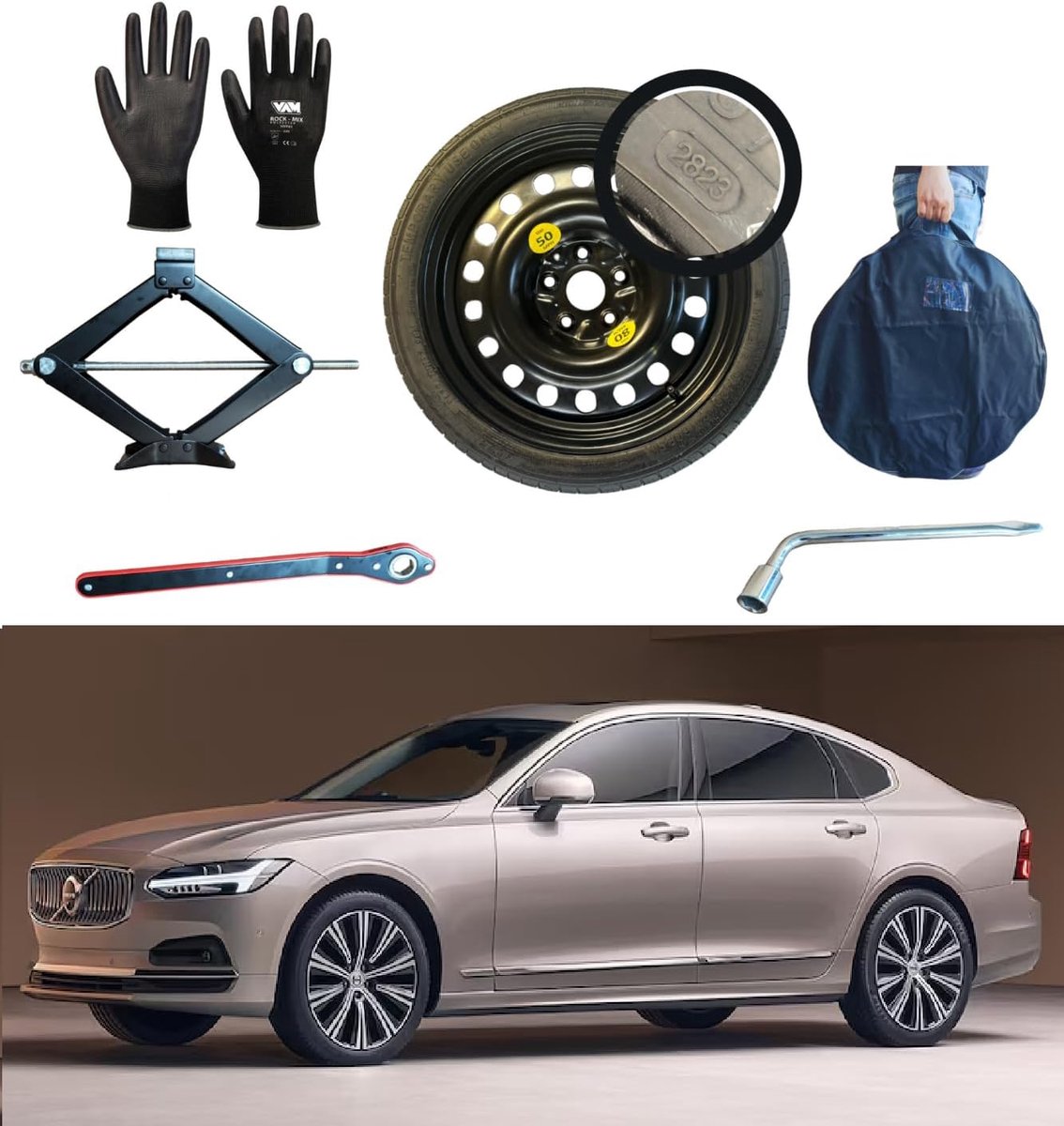 45,7 cm (18 inch), compatibel met Volvo S90 met krik, sleutels, handschoenen en tas