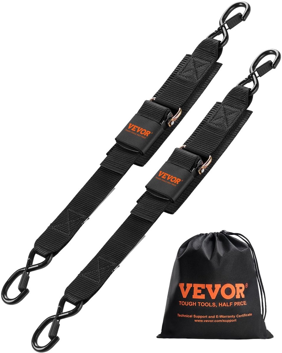 Elzusha - Set van 2 Intrekbare Ratel Spanbanden met S-Haken 5cm x 61cm 681kg Breeksterkte