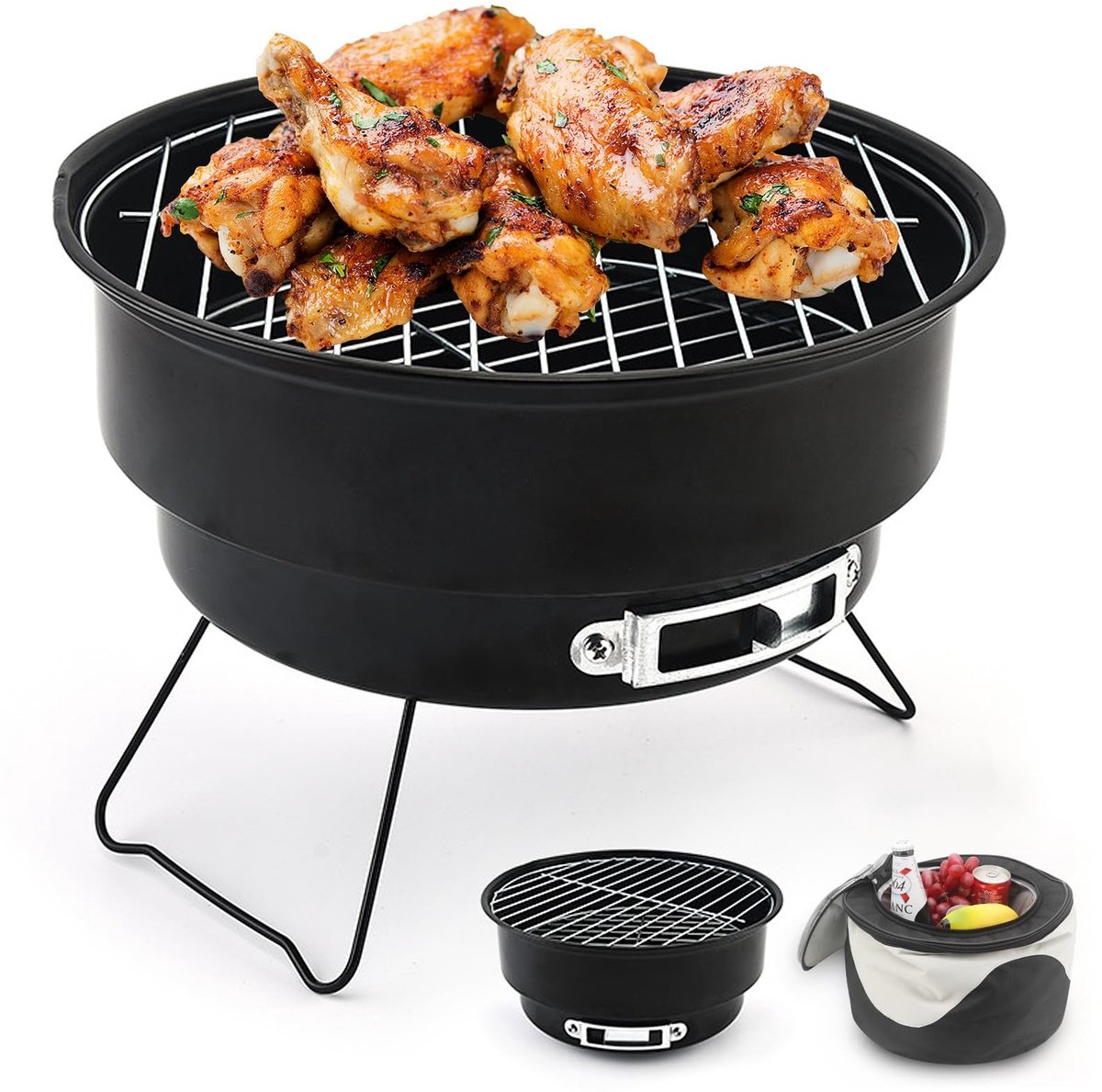 Elzusha - Opvouwbare Campinggrill Draagbare Barbecue met Geïsoleerde Tas 26x26x18 cm