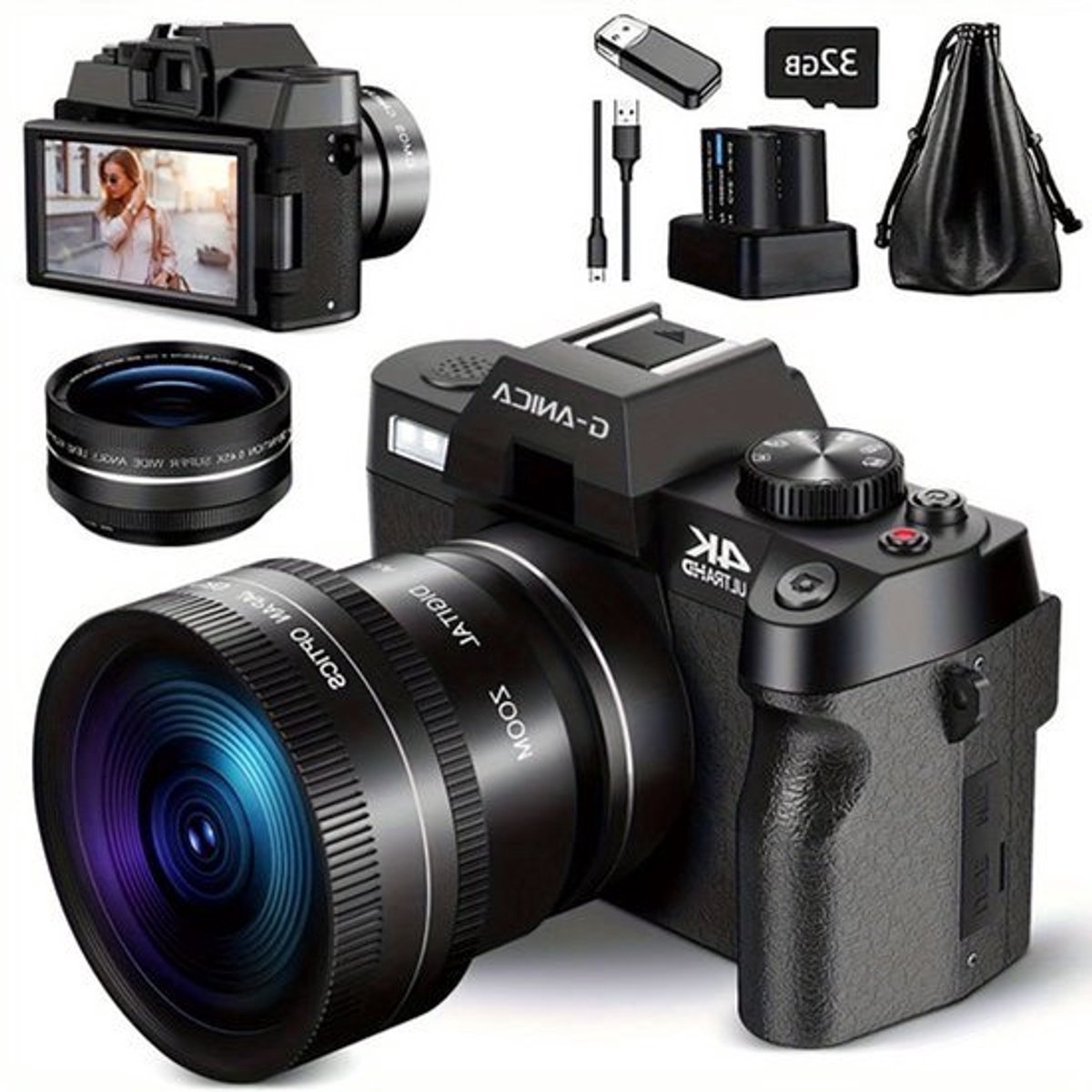 Vlogcamera – Digitale Camera – Compact Camera – Fototoestel – Selfiecamera – 48MP Sensor – 4K Video – WiFi & App Bediening – Zwart