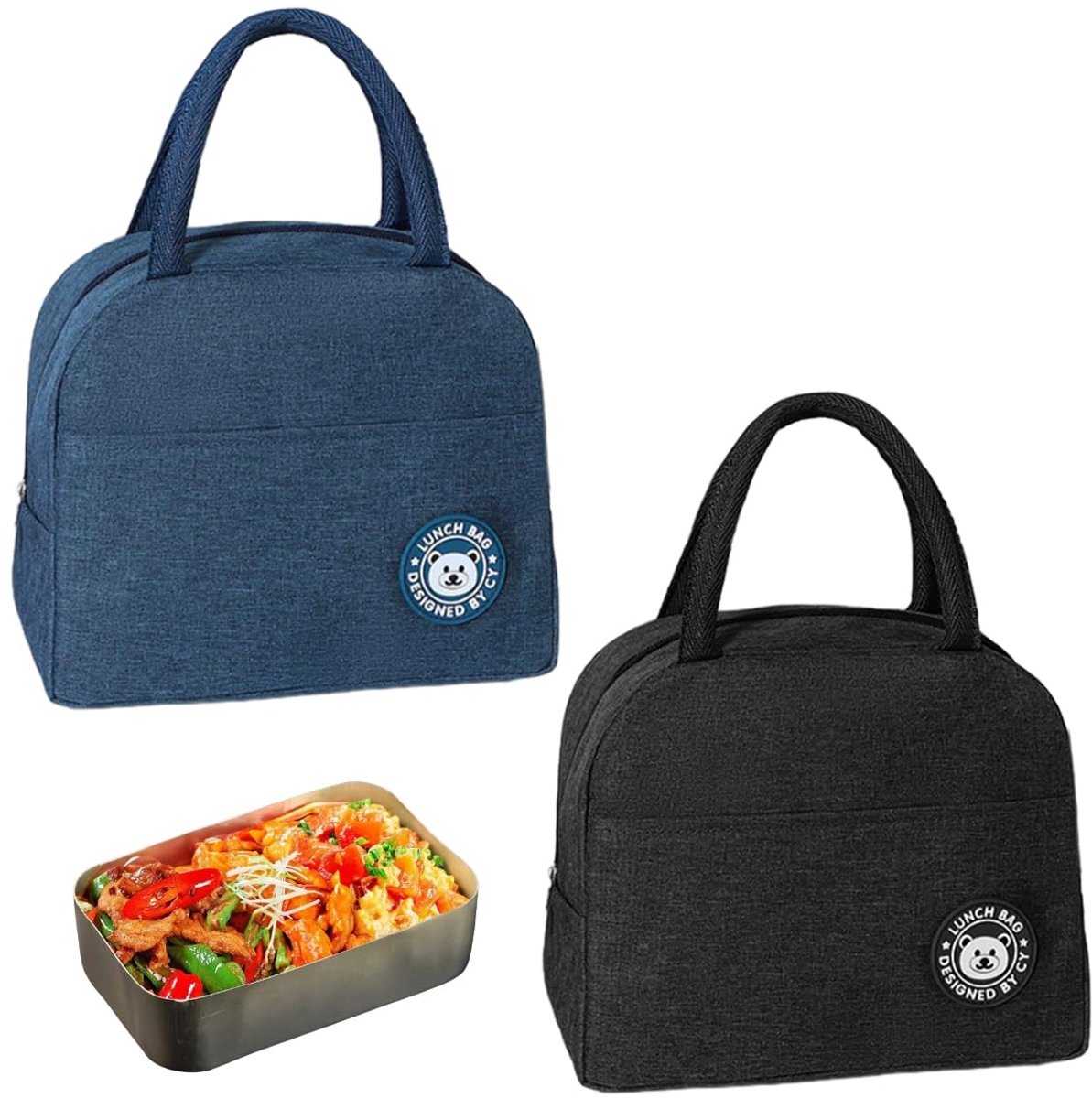 Set van 2 Kleine Koeltassen 7L voor School, Kantoor, Picknick, Reis (Blauw & Zwart)