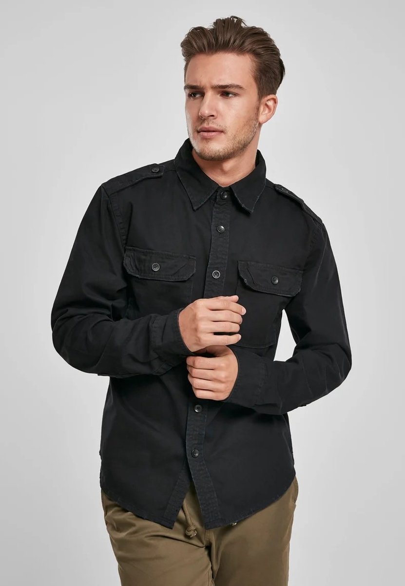 Build your Brand Vintage Shirt Long Sleeve BYB9373 – L Zwart