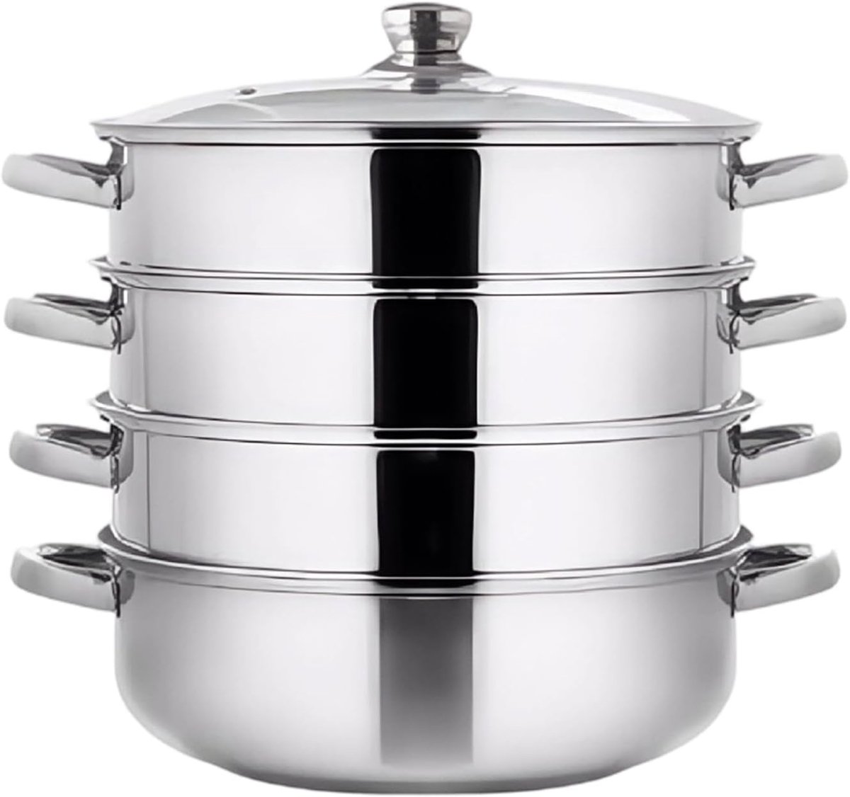 Stoompan om te koken, 28 cm roestvrijstalen stoompan met stoominzetstuk, 3/4 verdiepingen kookgerei met deksel voor het koken van groenten, soepen, zeevruchten, stoofschotels en pasta (vier)