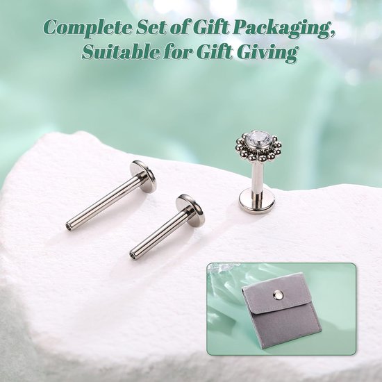 G23 Titanium Helix Piercing Sieraden Kraakbeen Oorbellen Intern Geschroefd Plat Achterkant Oorpiercing Labret Conch Piercing Hypoallergene Helix Oorbellen Zilver Goud Tragus Piercing — afbeelding 4