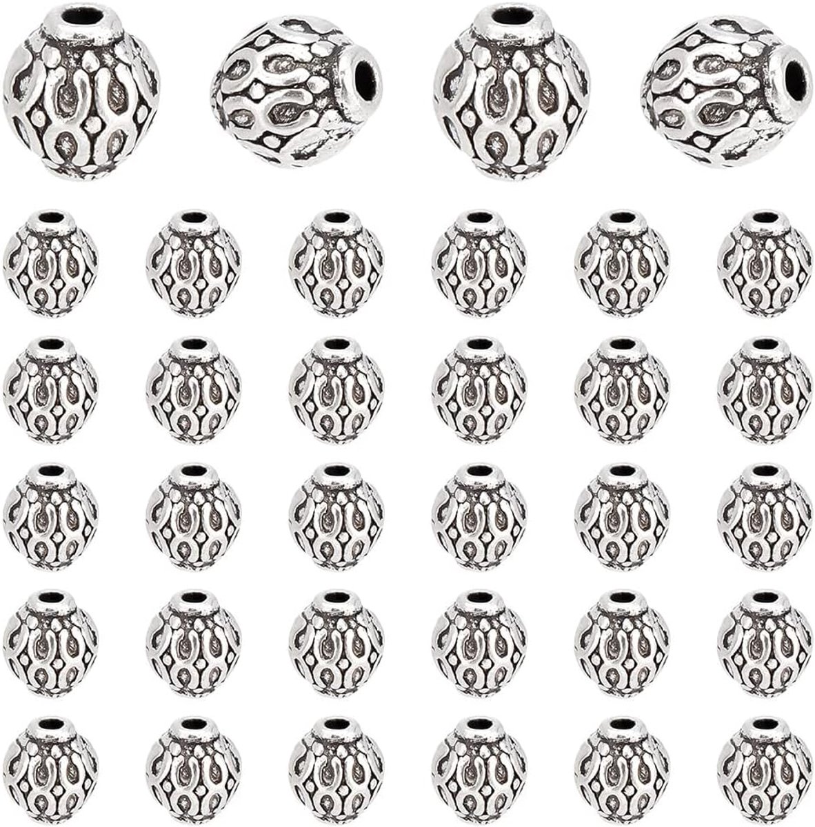 Elite – 200 stuks 6 mm Scheidingskralen van legering, rond, afstandskralen, antiek zilver, Tibetaanse stijl, voor het maken van sieraden